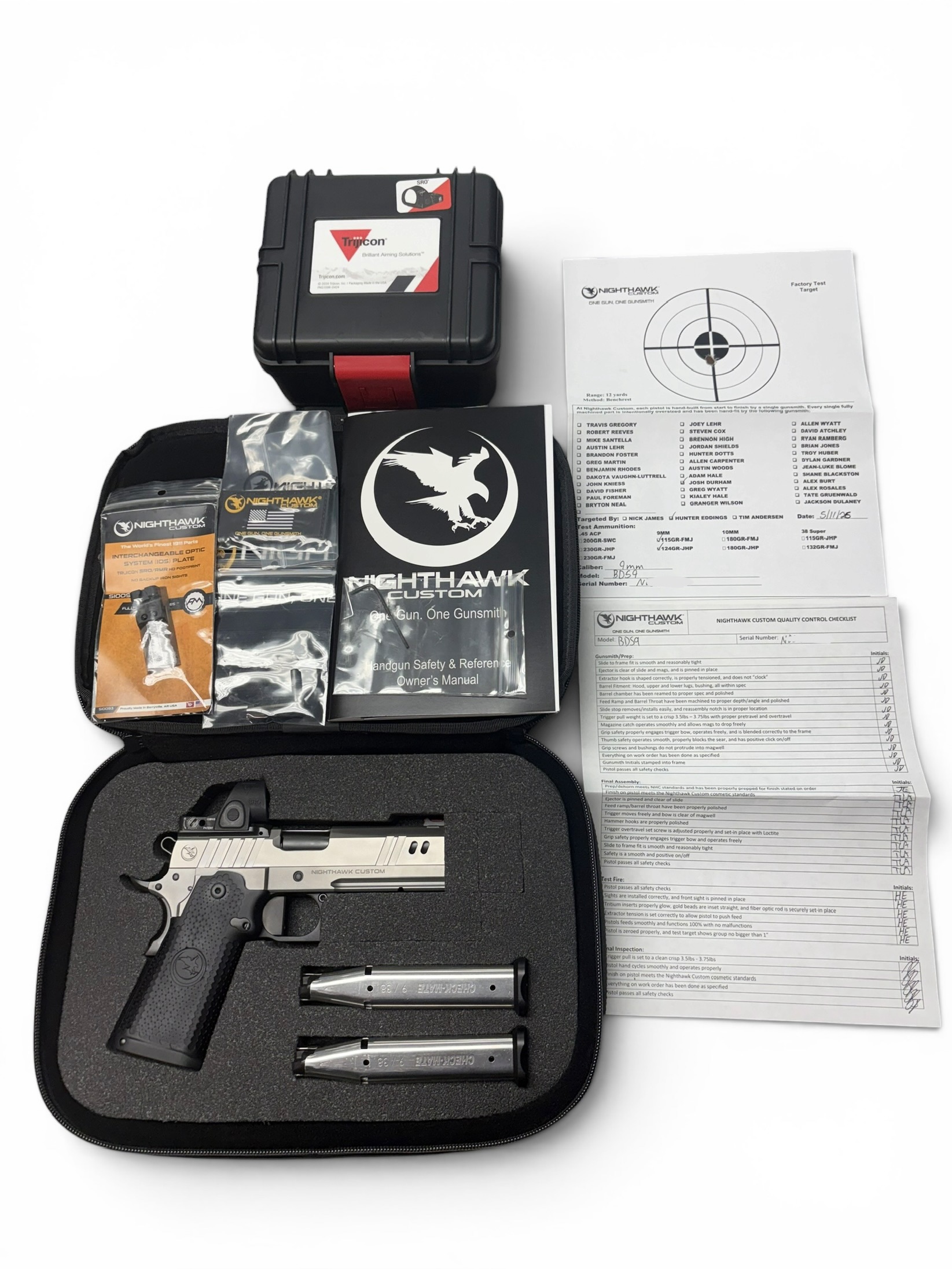 NIGHTHAWK CUSTOM BDS9 COMMANDER 2011 9MM TRIJICON SRO Complete Package - Image 7